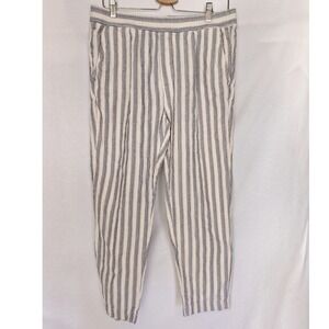 Zara Striped Seersucker Pants Blue‎ Gray White Elastic Waist Cotton Blend Size L